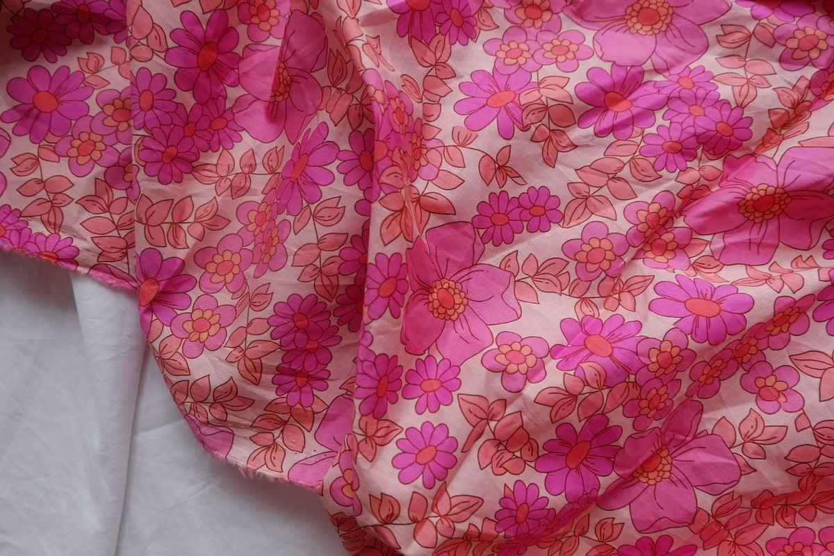 Retro Pink Floral Cotton Lawn — 1.6 yd