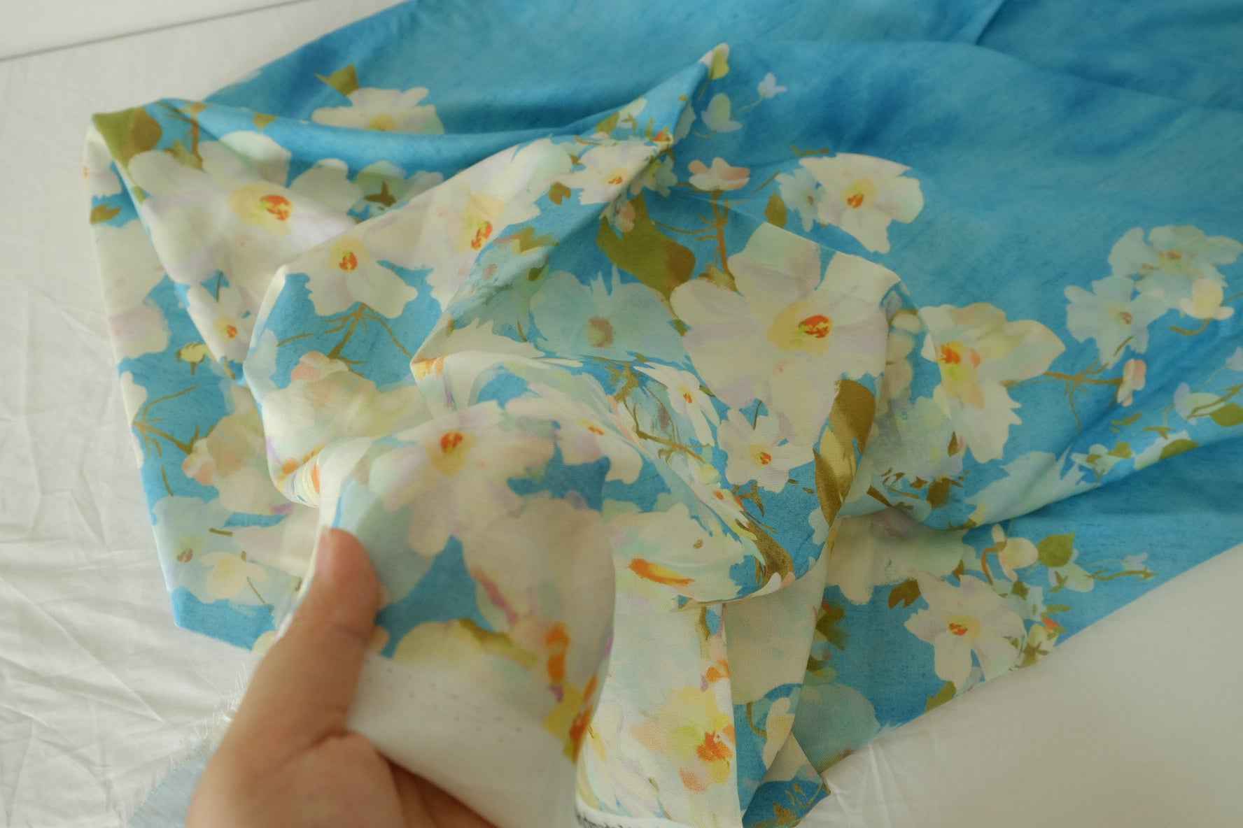 Blue Floral Tencel Border Cut — 1.75 yd