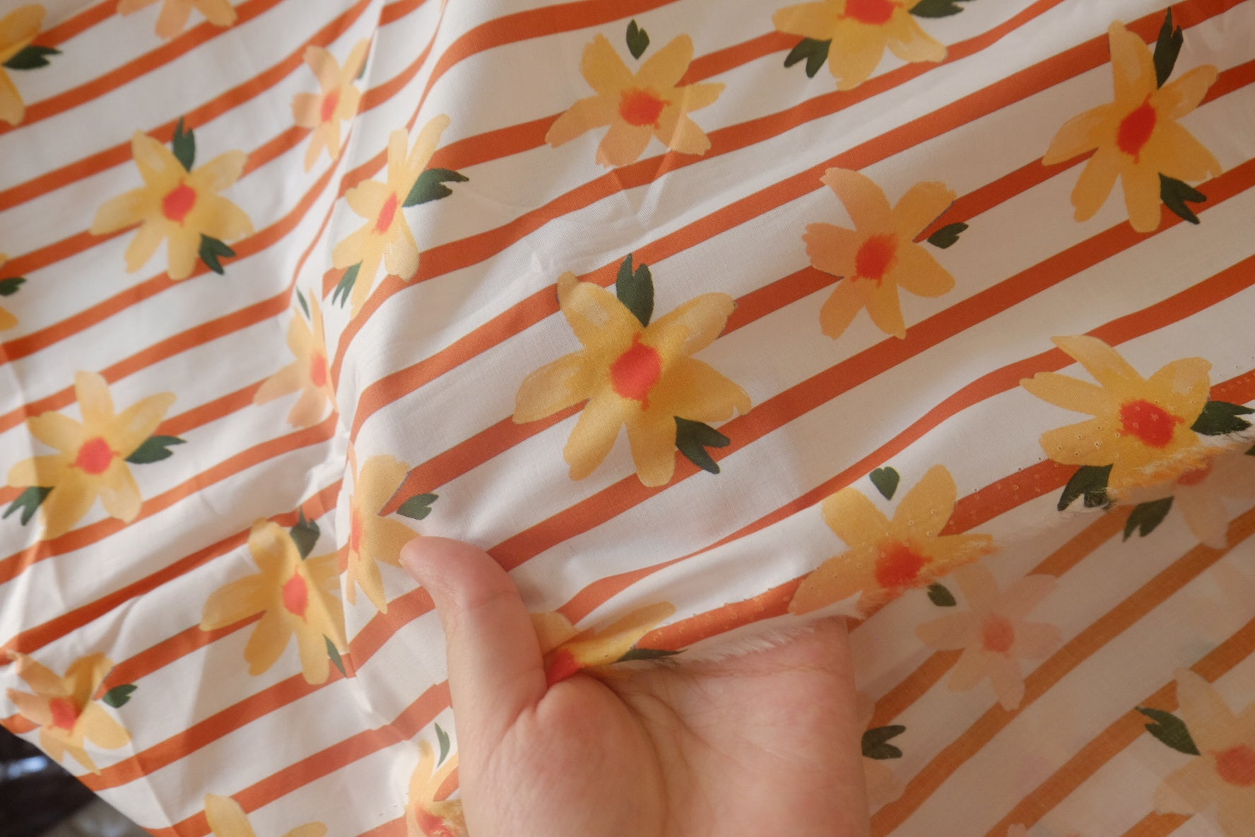 Retro Orange Stripe Floral Cotton – 3.8 yd