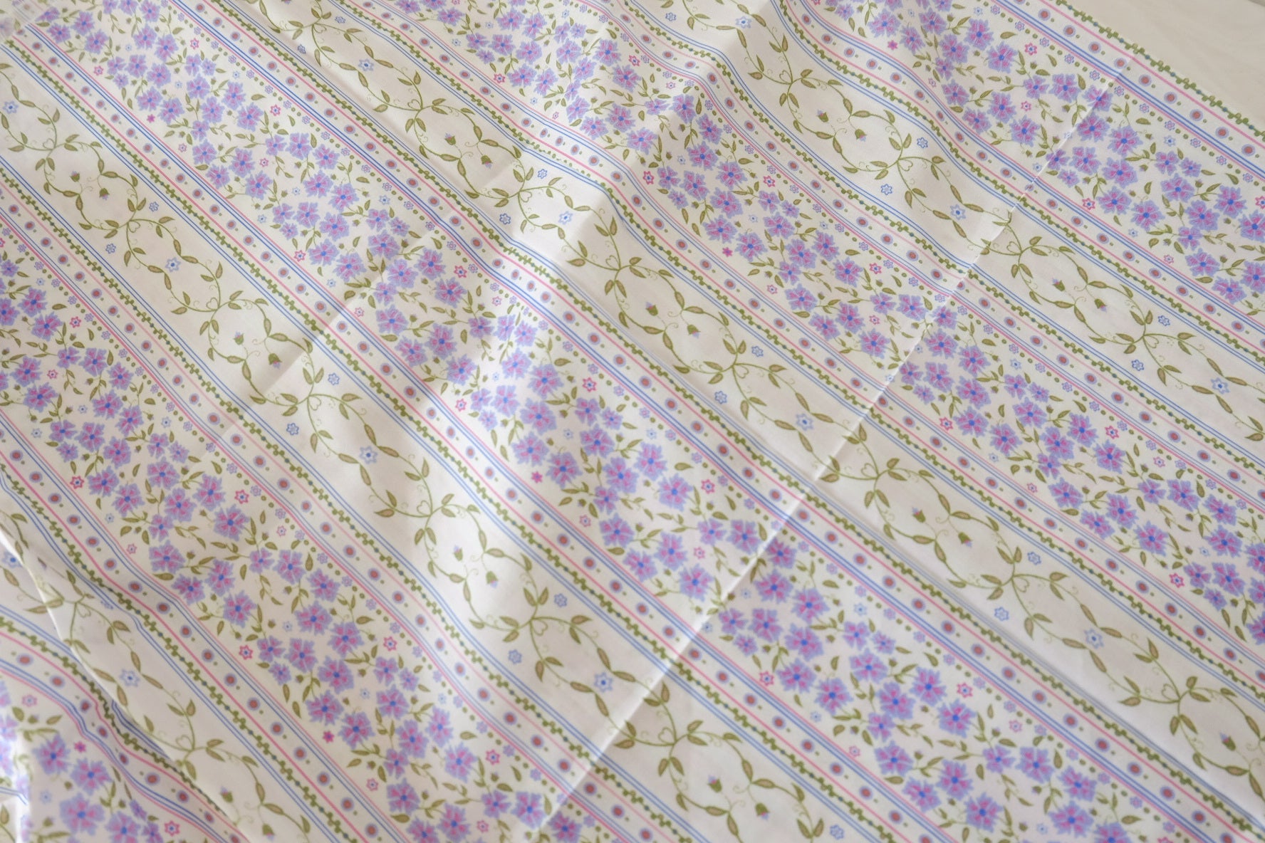 Vintage Stripe Floral Cotton Lawn Fabric - 1.75 yd