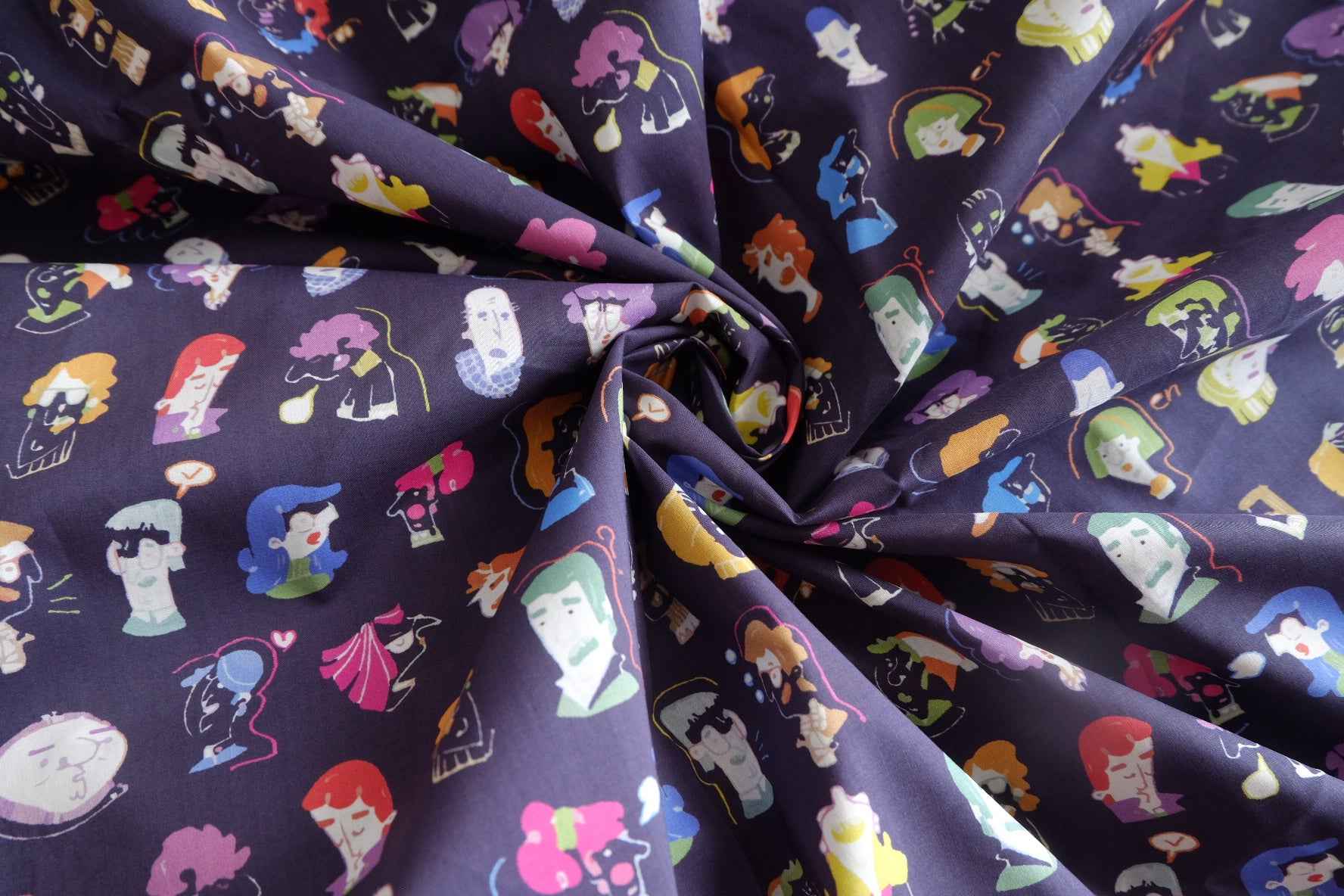 Navy Portrait Cotton Lawn Fabric - 2.73 yd