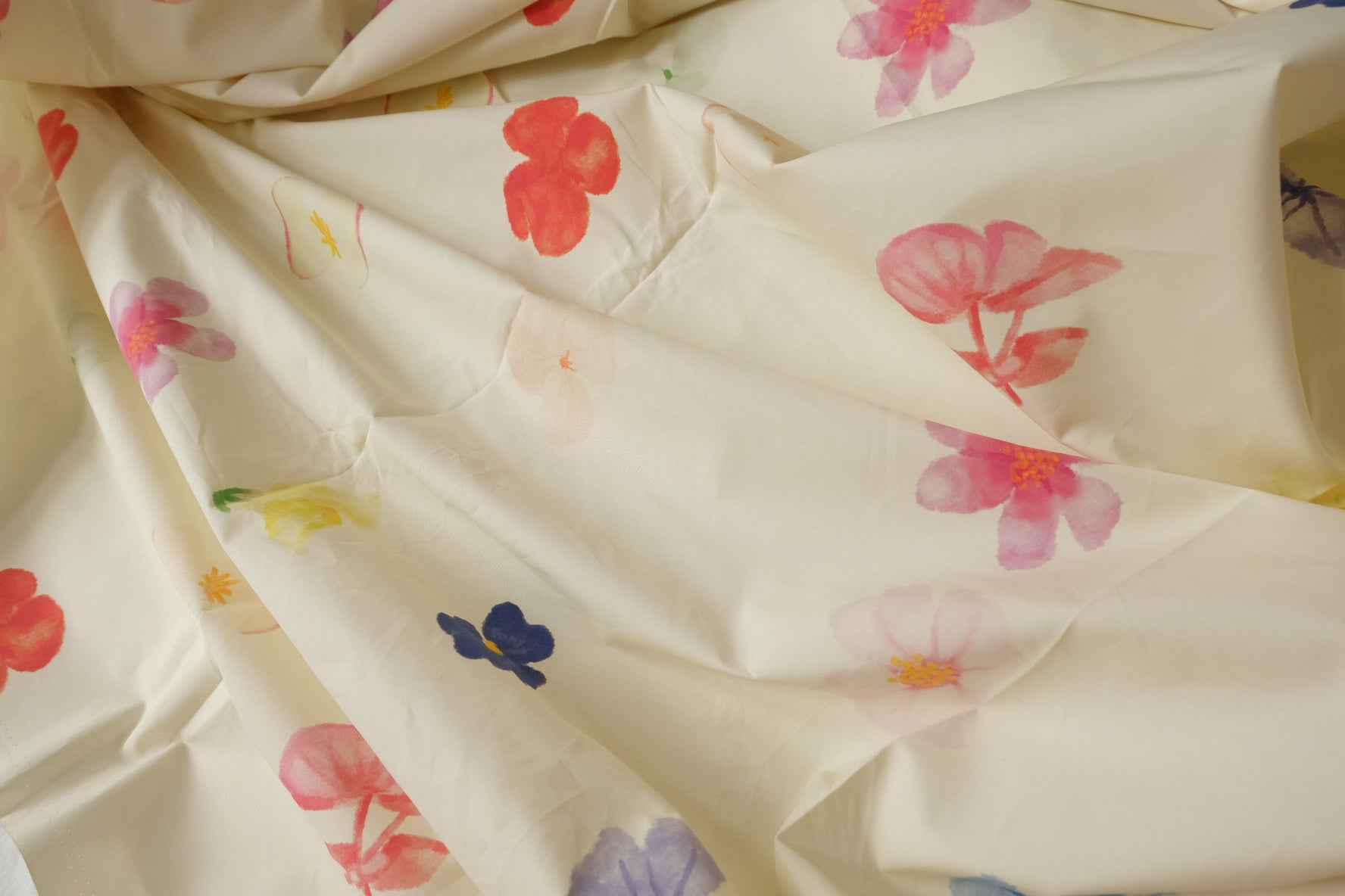 High-Density Cotton Poplin Fabric, Smooth Crisp with Painterly Floral Print, 2.19 Yards