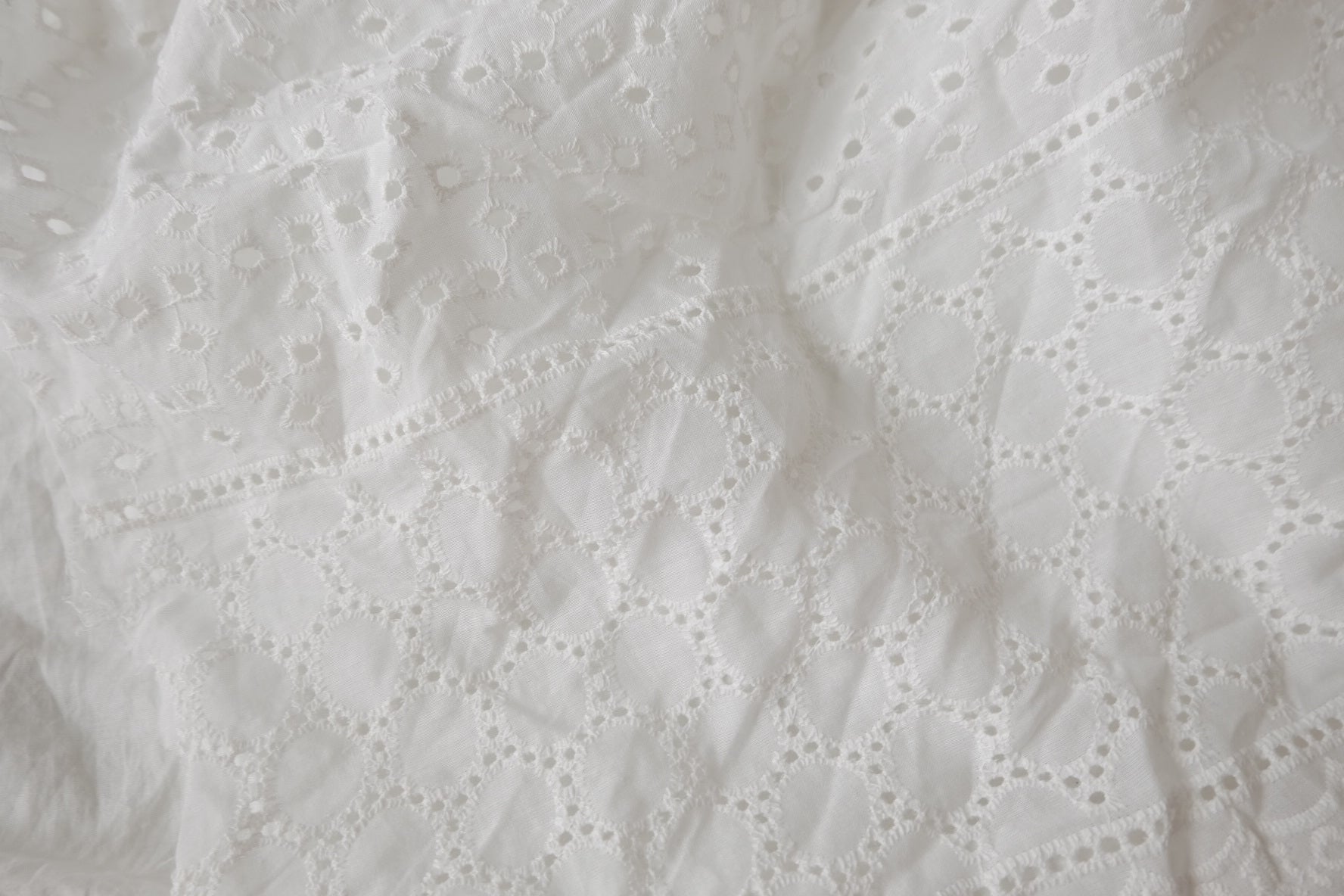 White Broderie Anglaise Cotton Fabric, 1.5 Yards