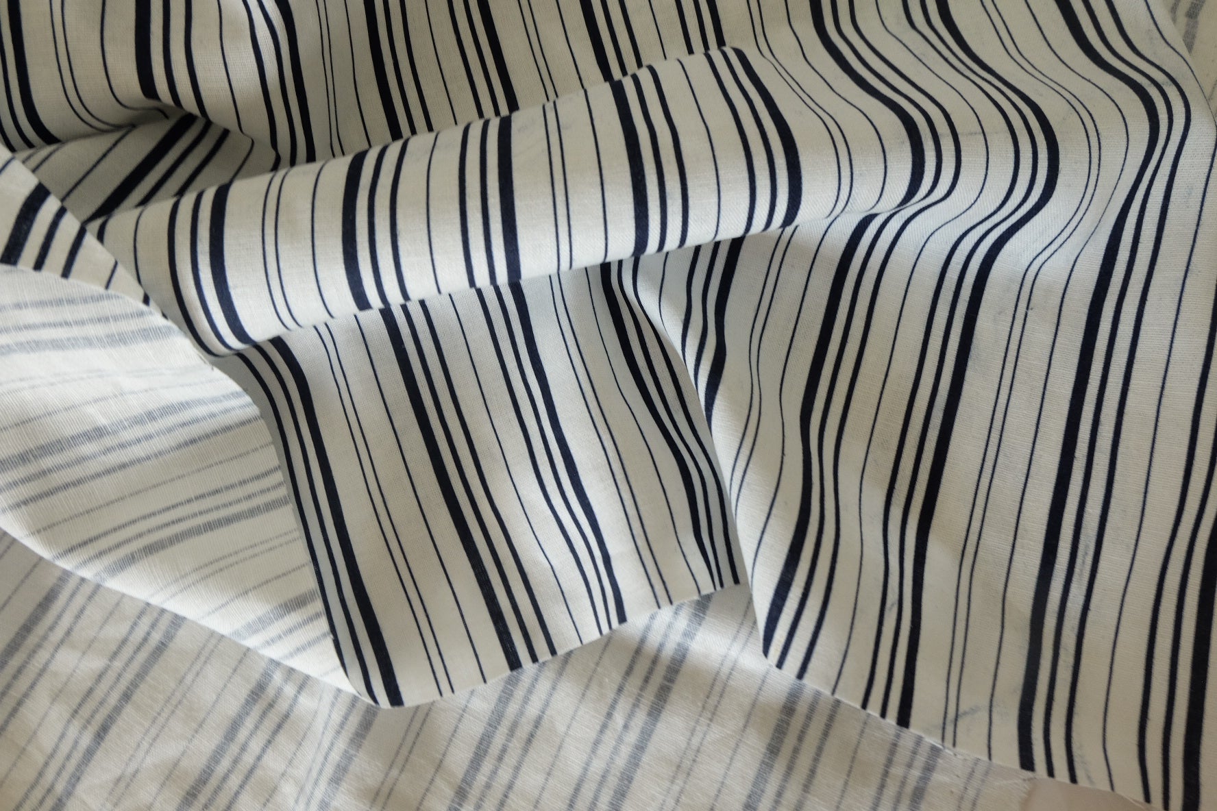 Navy Stripe Linen Cotton Blend — 2.19 yd