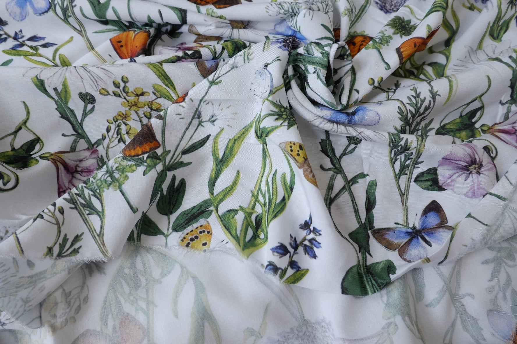 Butterfly Meadow Rayon Fabric, Soft Drapey Summer Dress Fabric, 3.28 Yards
