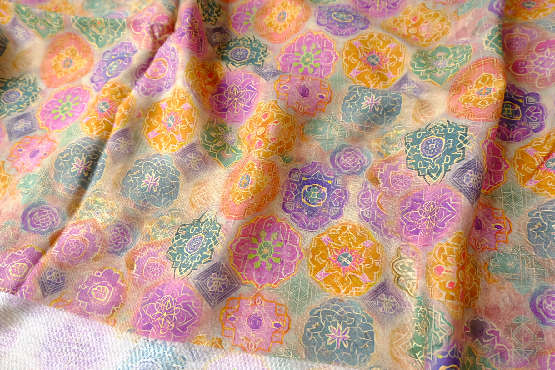 Colorful Tile Motif Cotton-Nylon Shirting Fabric — 2.19 yd