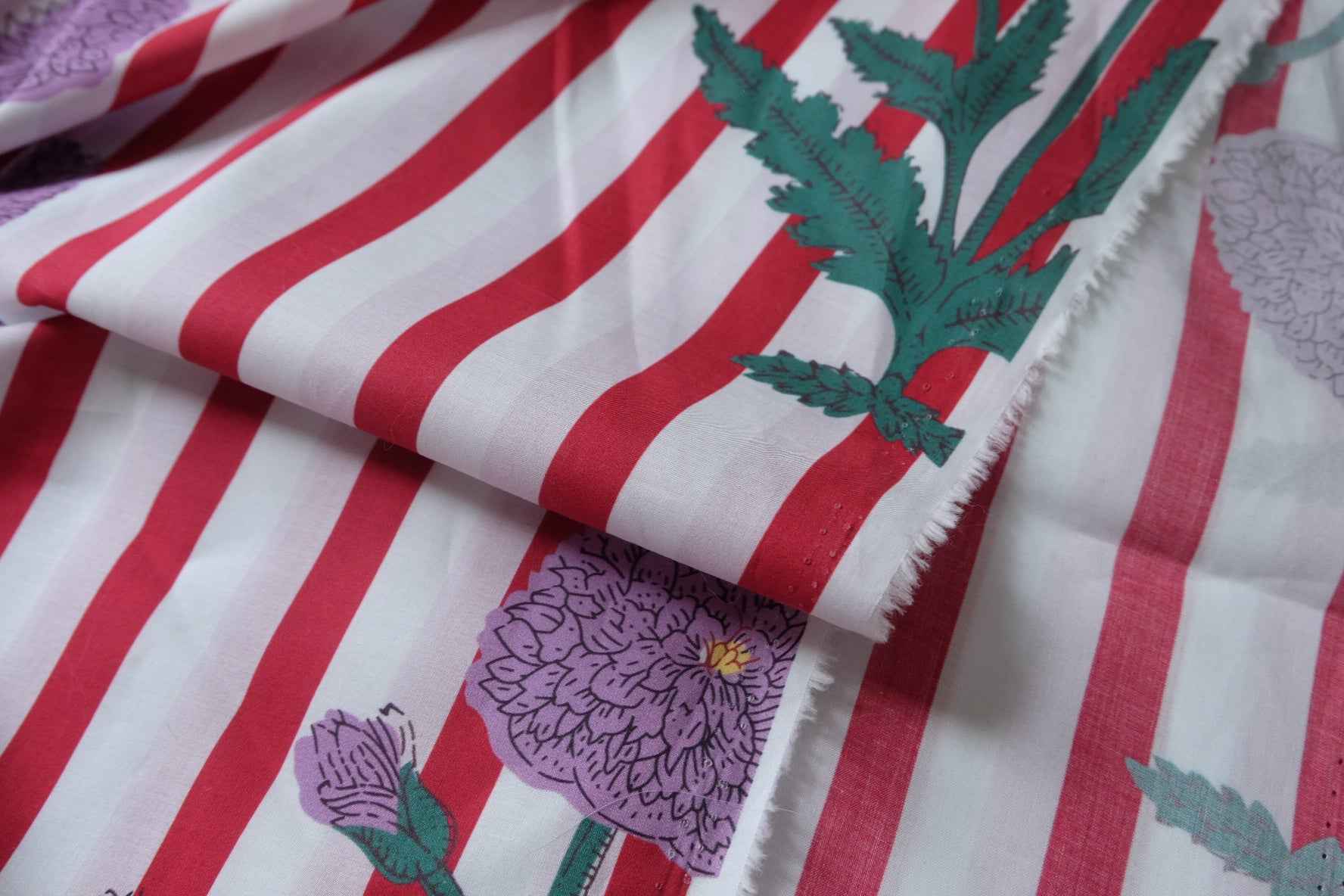Bold Stripe Floral Cotton Fabric, Crisp 60s Dress Weight, 2.19 Yards/3.28 yards