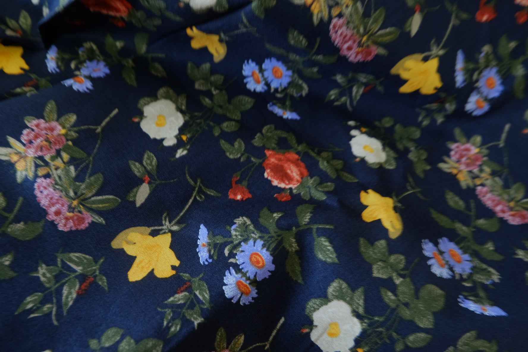Navy Garden Floral 80s Cotton Poplin Fabric – 1.6 yd