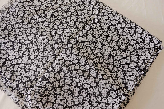 Black Floral Cotton Voile Fabric – 3.3 yd