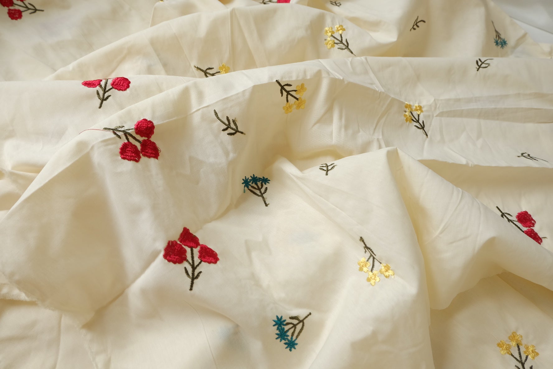 Embroidered Little Bouquet Cotton Poplin Fabric - 2.19 yd
