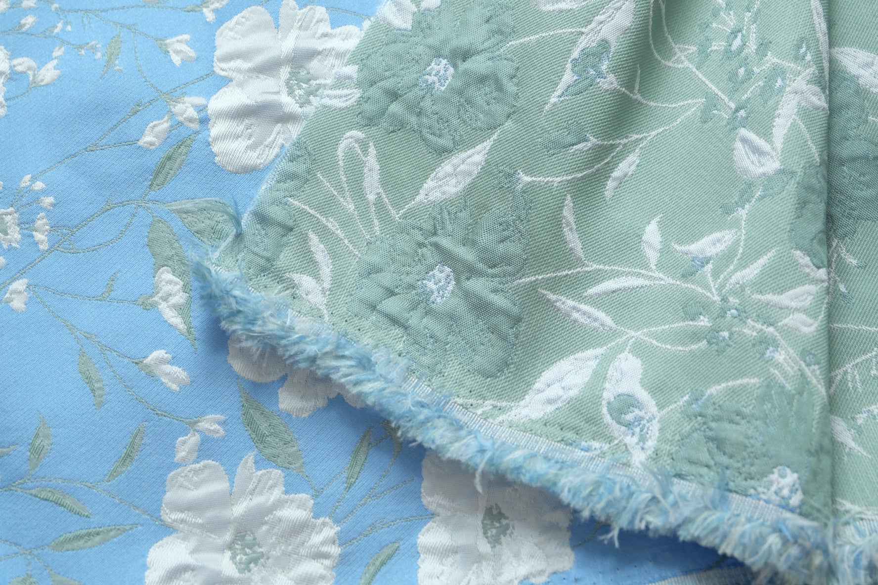 Sky Blue Floral Brocade Fabric, Structured Occasion Weight, 2.19 Yards