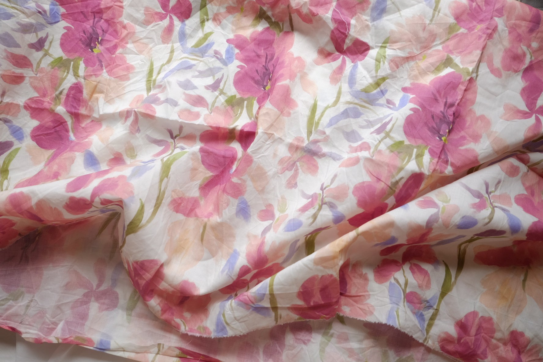 Watercolor Pink Floral 60s Cotton Fabric – 3.3 yd