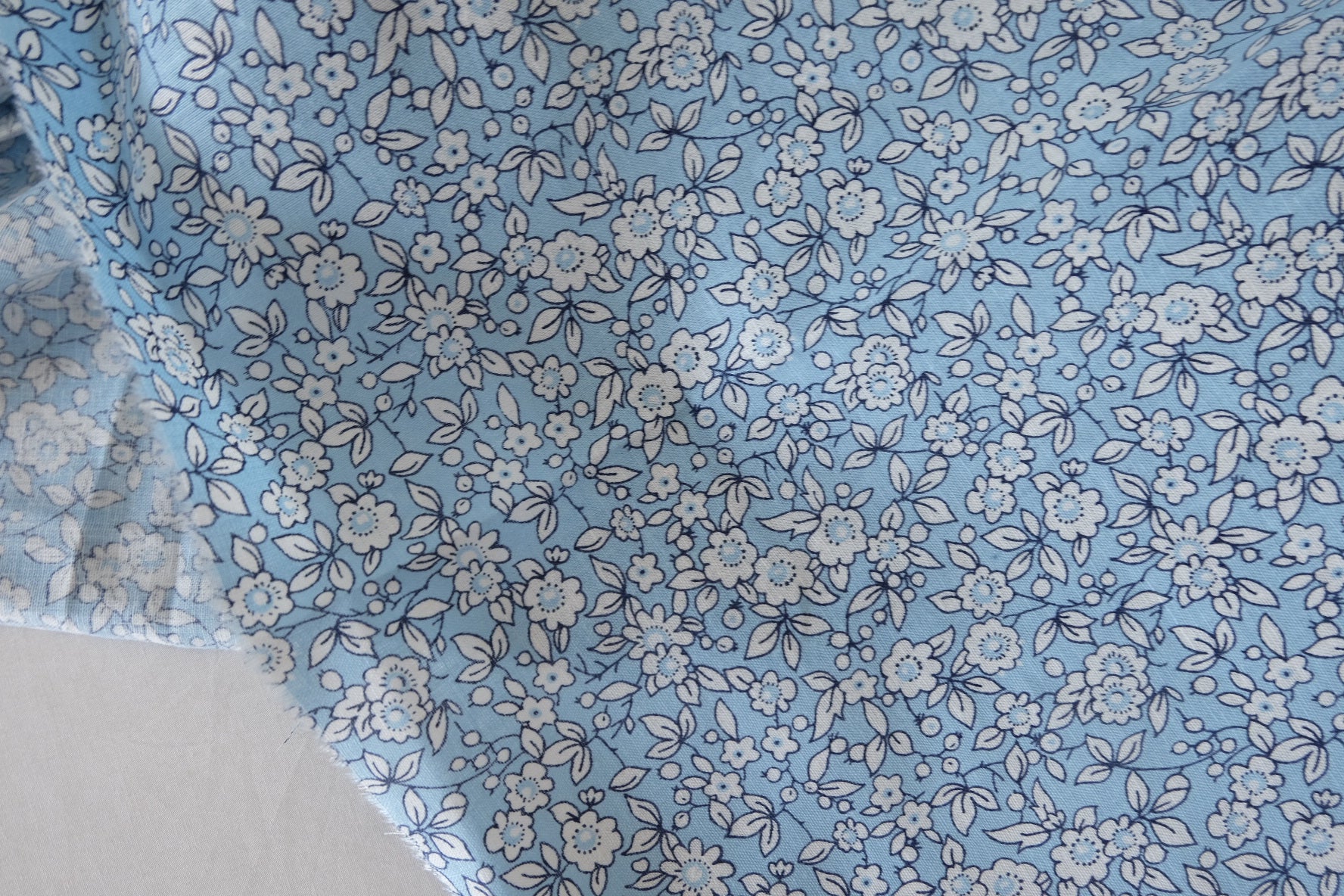Blue Floral Linen Lyocell Fabric – 1.6 yd