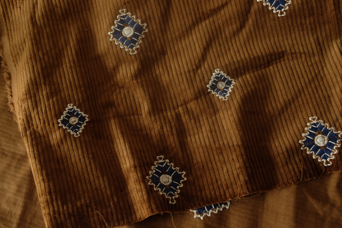 Embroidered Caramel Cotton Corduroy – 1.1 yd