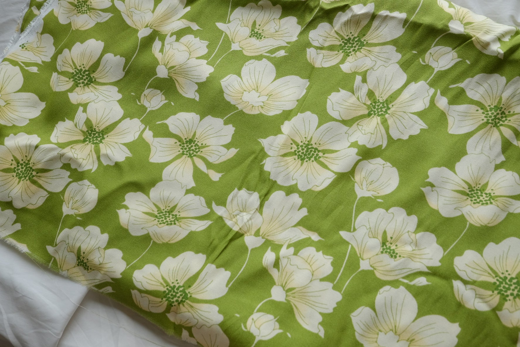 Green Floral Viscose Crepe – 2.4 yd