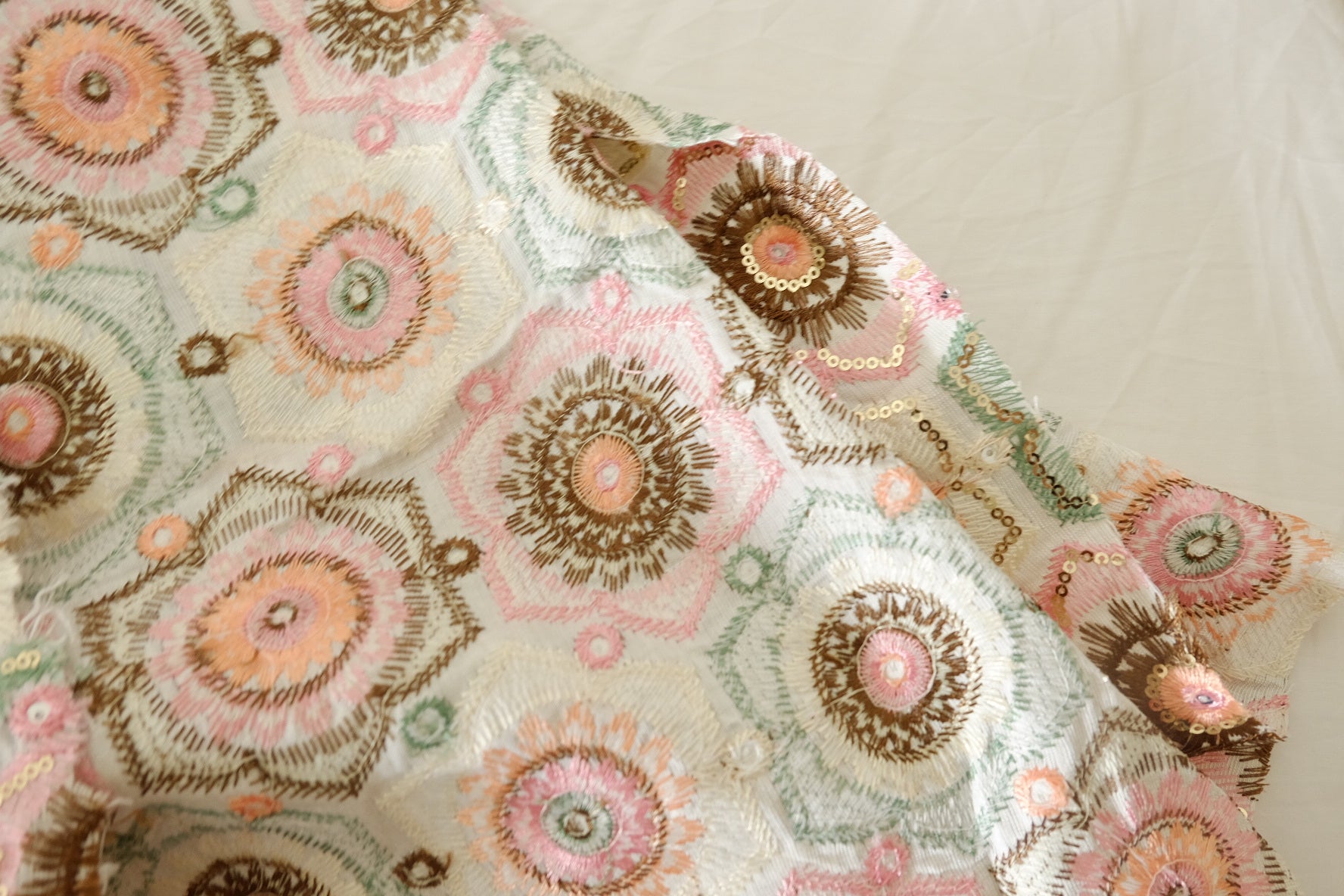 Heavily Embroidered Floral Tencel Cotton Fabric with Sequins – 2.73 yd Piece