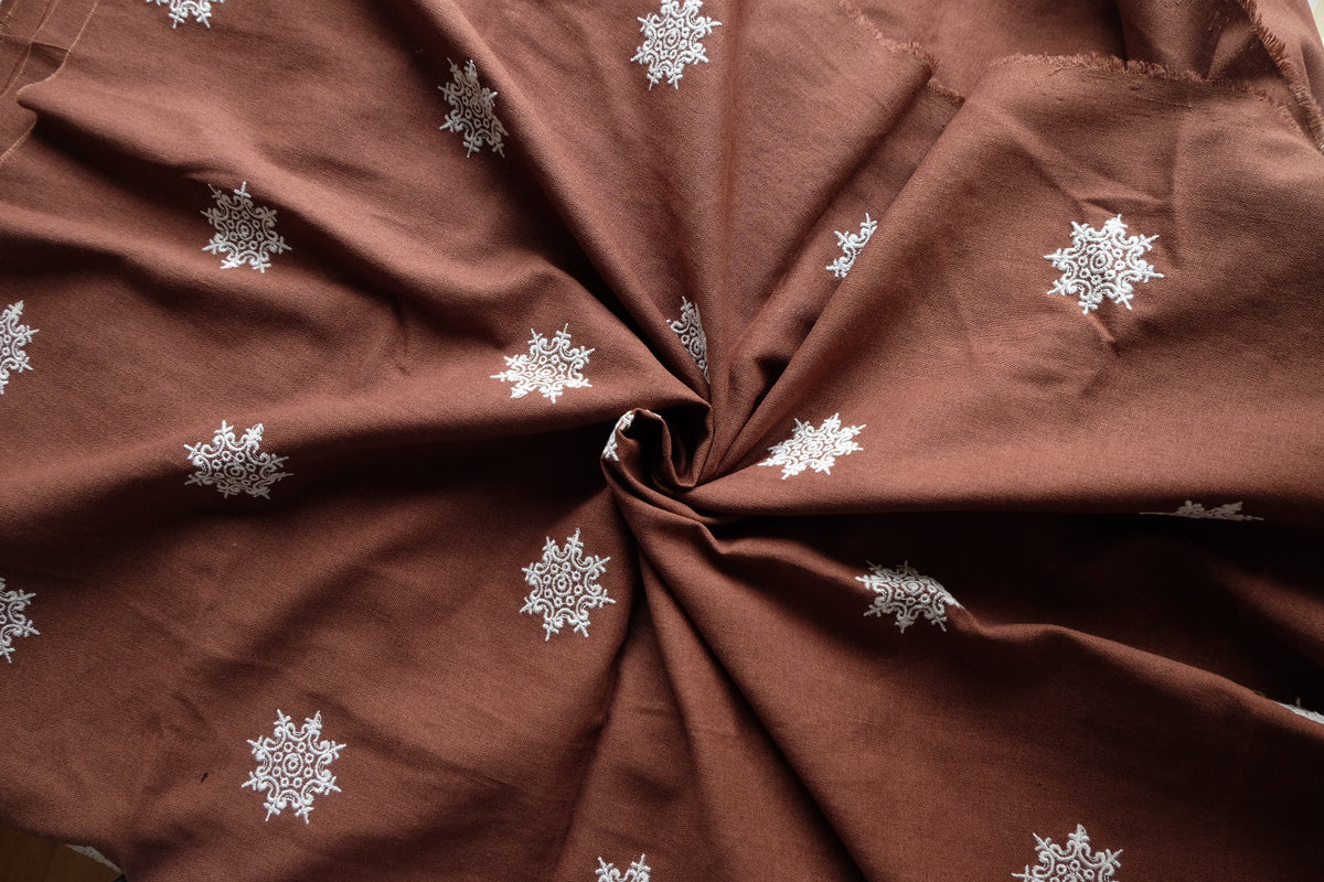 Chocolate Brown Embroidered Cotton Linen – 1.6 yd