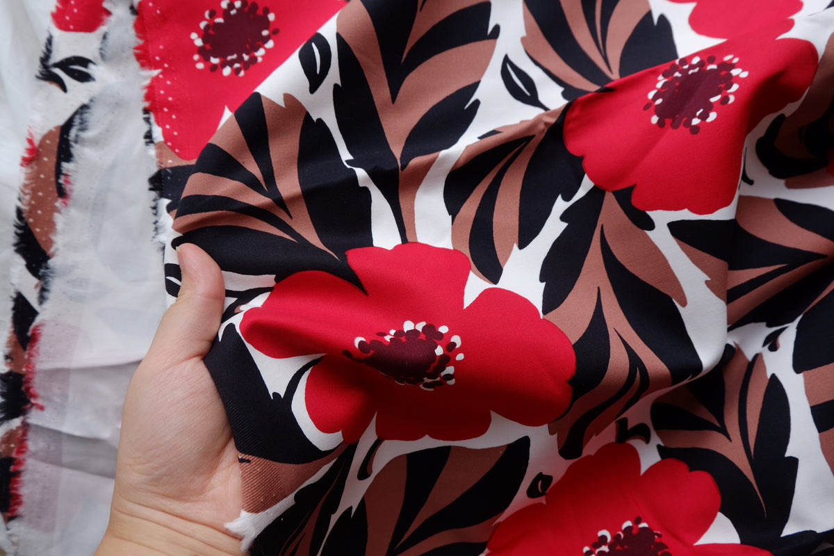 Red Floral Heavy Cotton Sateen – 1.6 yd