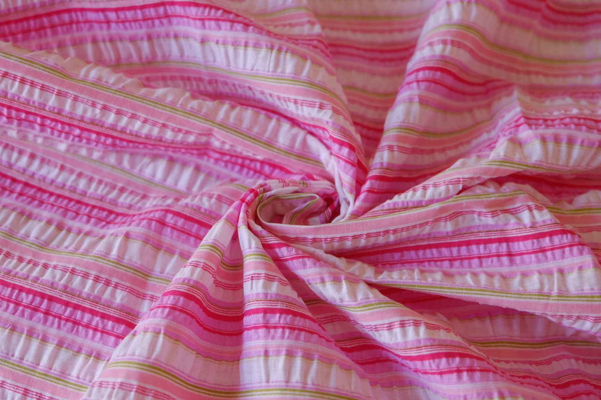 Pink Candy Stripe Textured Cotton Seersucker Fabric – 2.19 yd