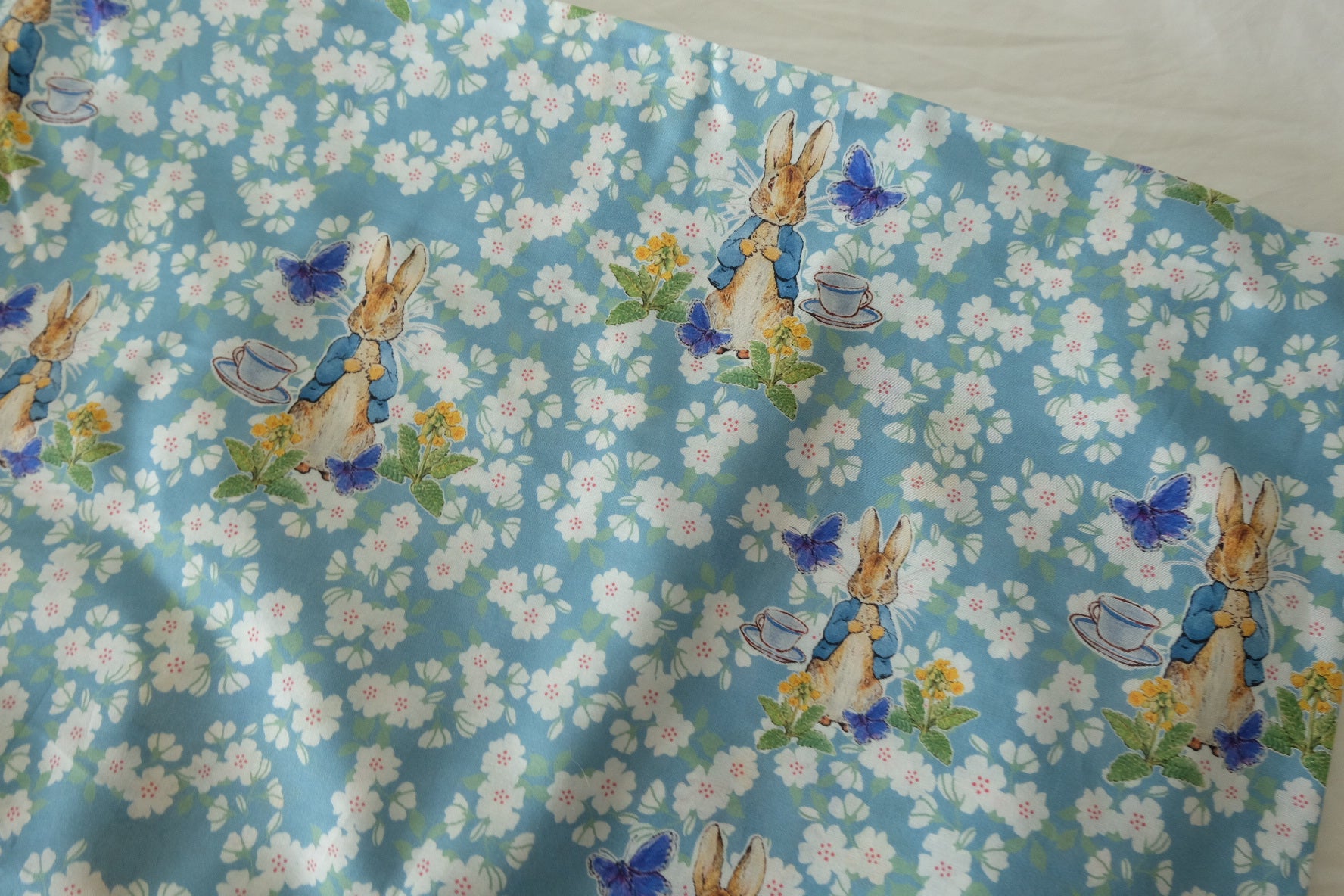 Storybook Rabbit Cotton Lawn Fabric in Sky Blue - 1.6 yd