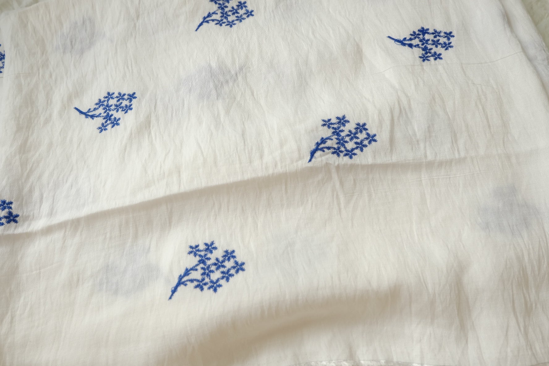 Blue Floral Embroidered Tencel Nylon Blend, 2.2 Yards