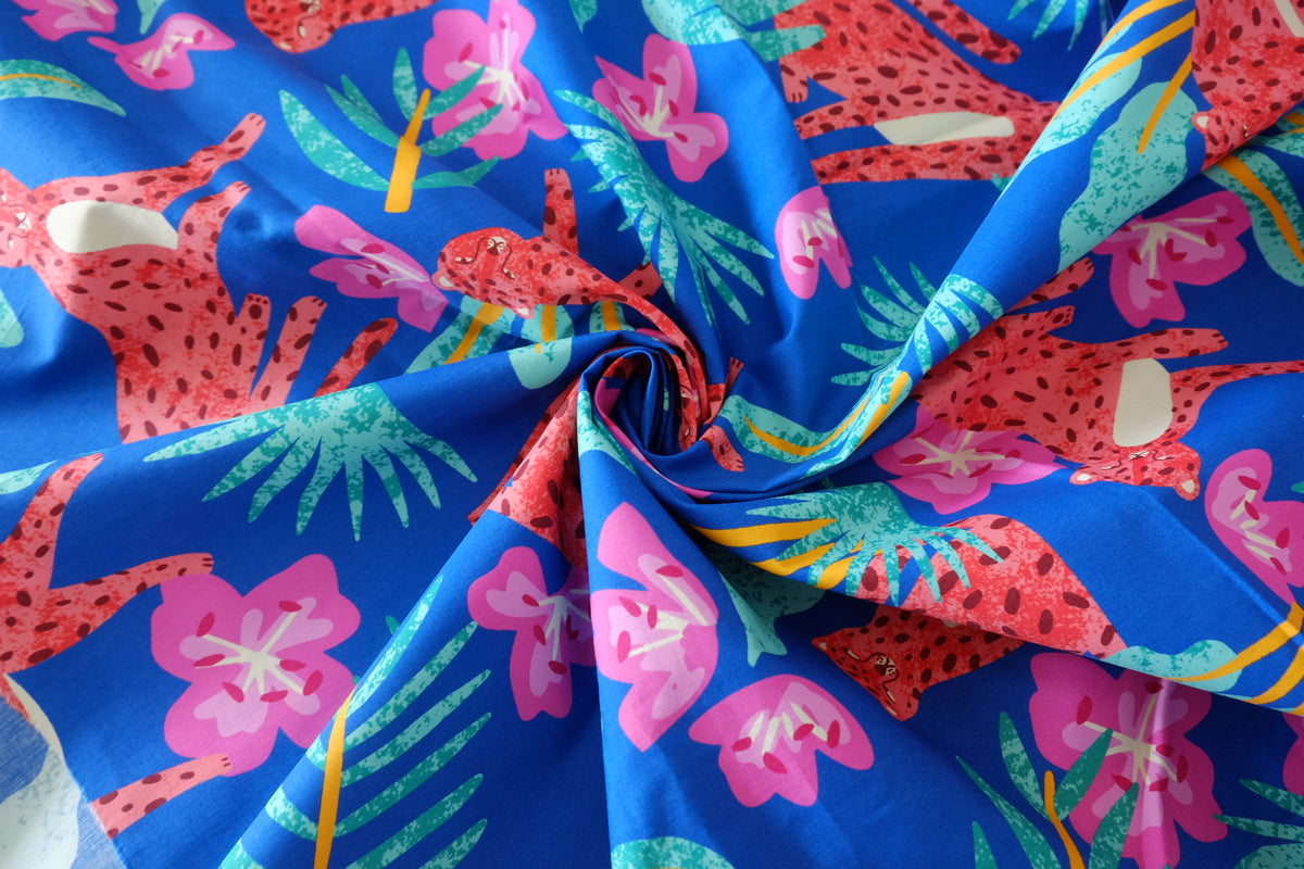 Cobalt Leopard High-Density Cotton Poplin – 2 yd