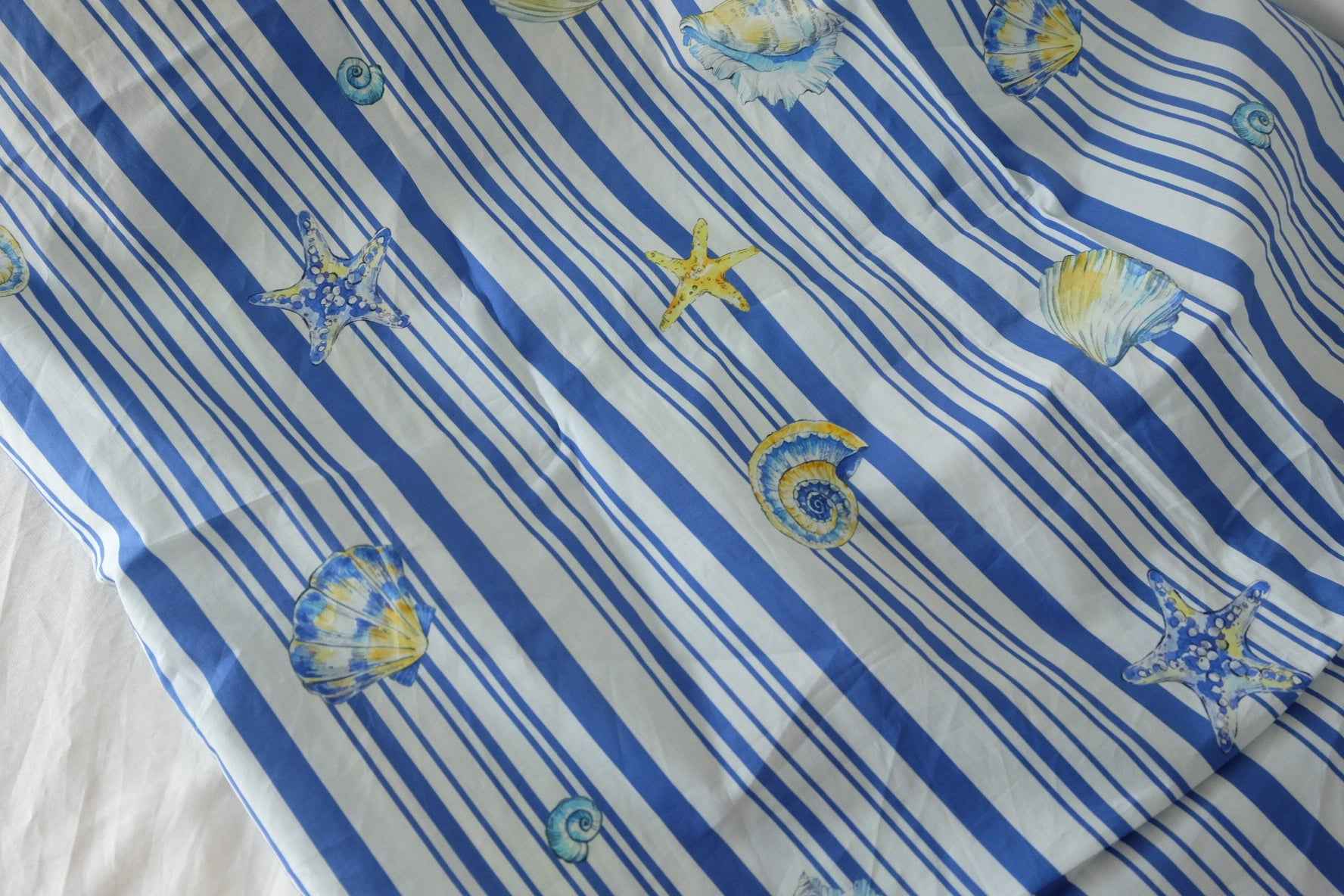 Blue Coastal Shell Stripe Cotton Lawn Fabric – 3.3 yd