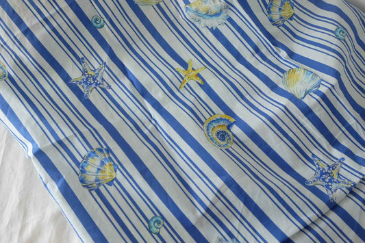 Blue Coastal Shell Stripe Cotton Lawn Fabric – 3.3 yd