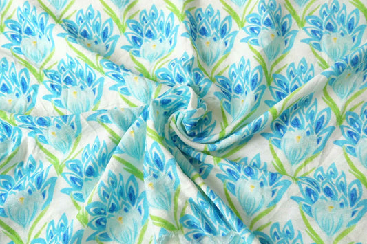 Blue Floral Textured Tencel Linen Fabric,  1.86 Yards