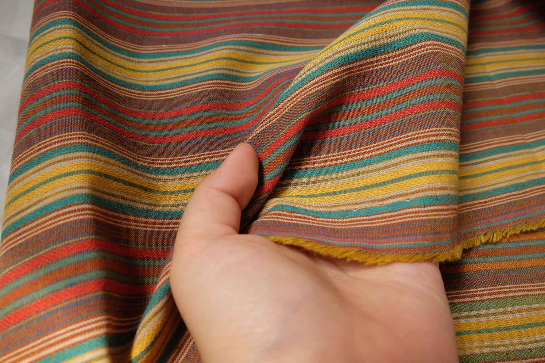 Retro Stripe Cotton Linen Blend Fabric, Structured , 2.19 Yards