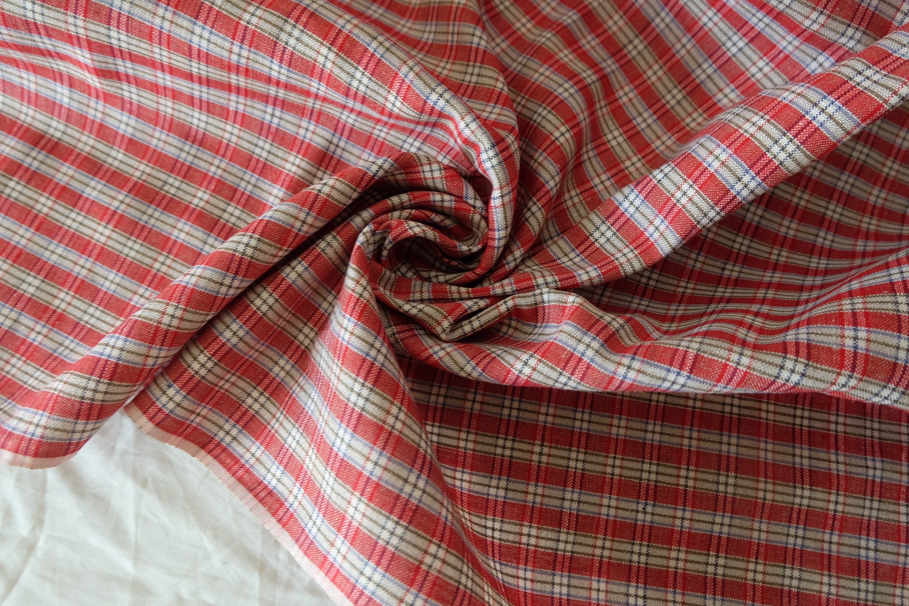 Heavy Red Plaid Linen Cotton Fabric - 1.6 yd