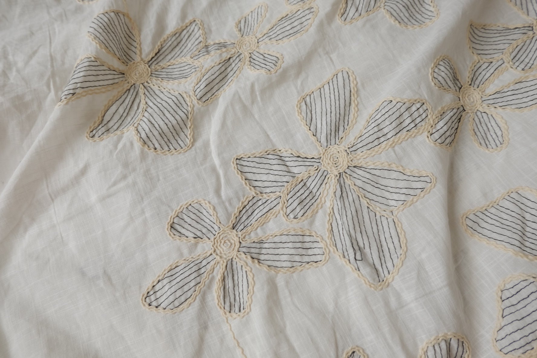 Embroidered Linen-Cotton Floral Fabric - 1.53 yd
