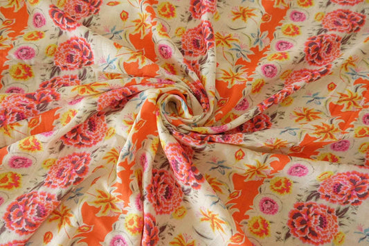 Bright Vintage Floral Rayon Challis – 3.3 yd