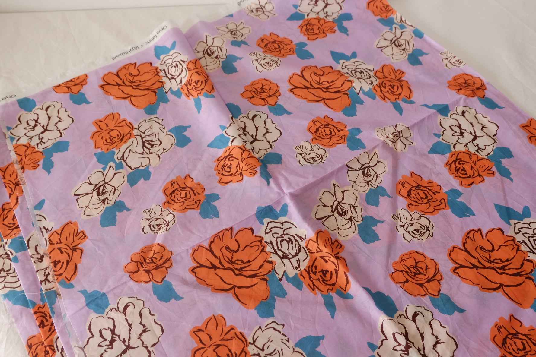 Lilac Orange Rose Cotton Lawn Fabric – 2.7 yd