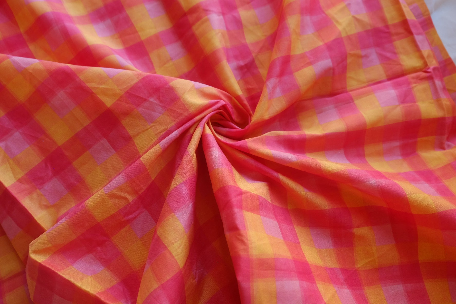 Pink Orange Plaid Cotton Poplin – 3.6 yd