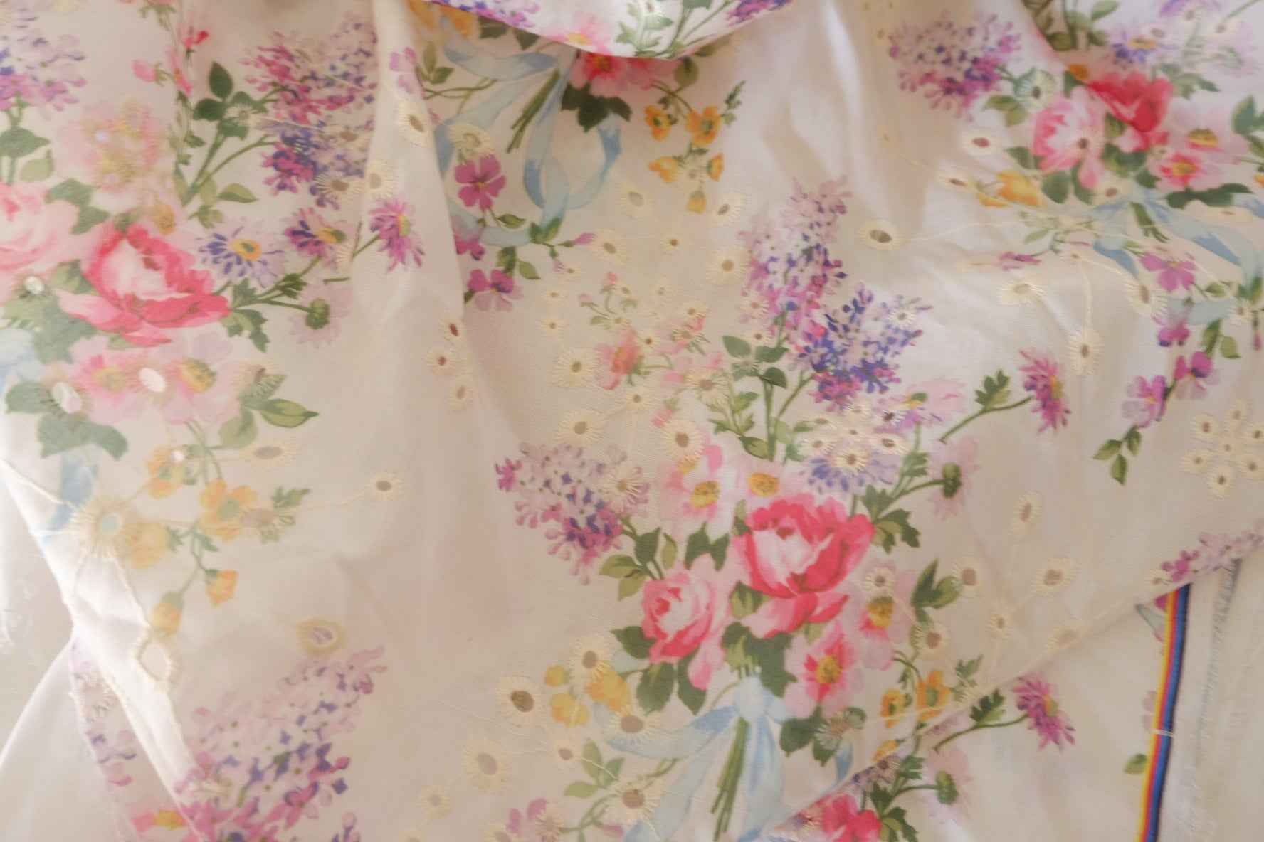 Bouquet Embroidered Cotton Blend Fabric – 2.7 yd