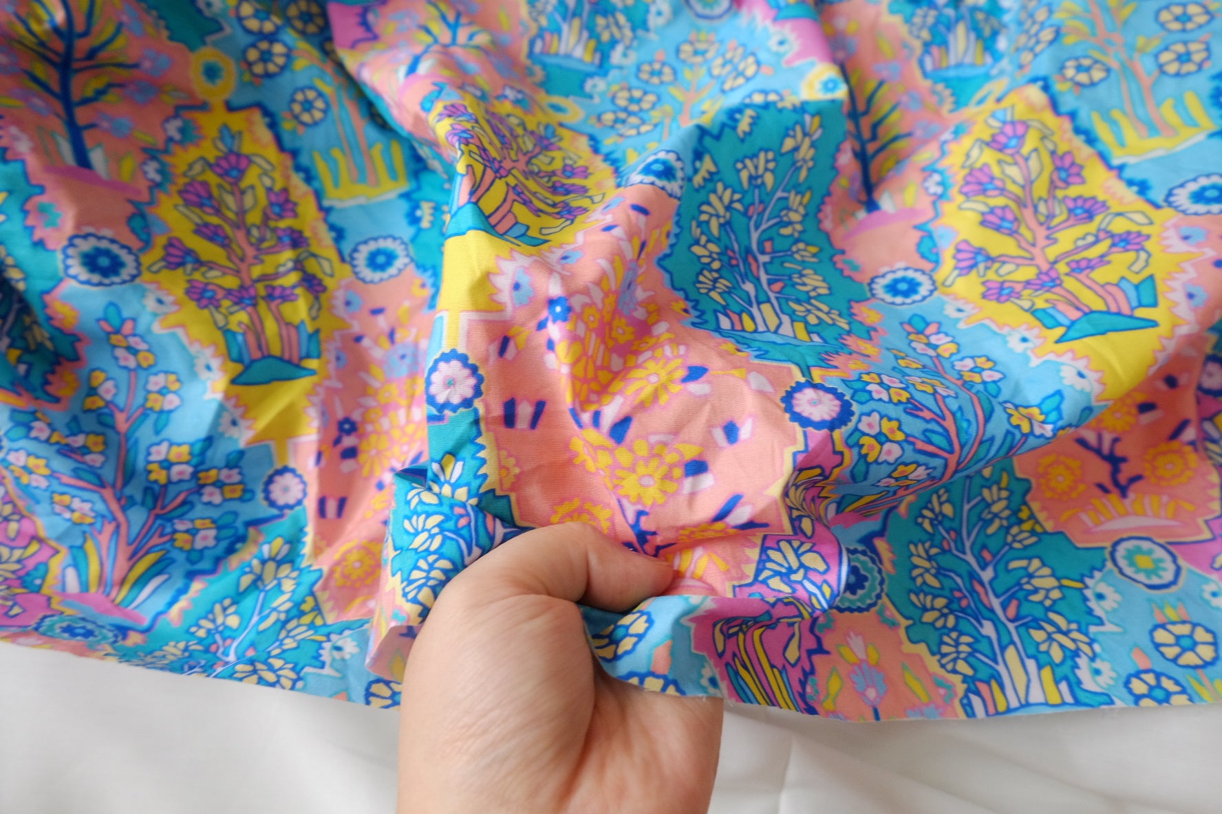 Colorful Folk Garden Cotton Poplin Fabric - 2.19 yd