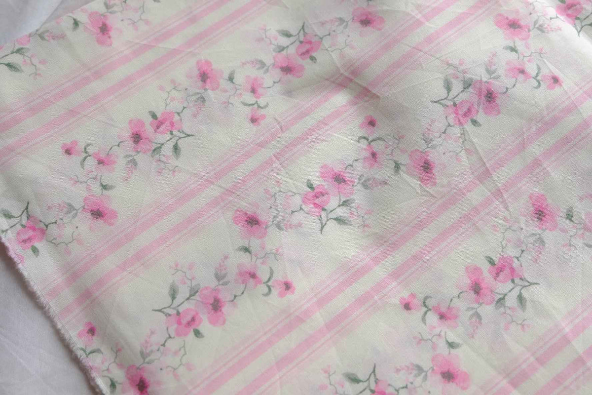 Pink Stripe Floral Cotton Poplin — 2.2 yd