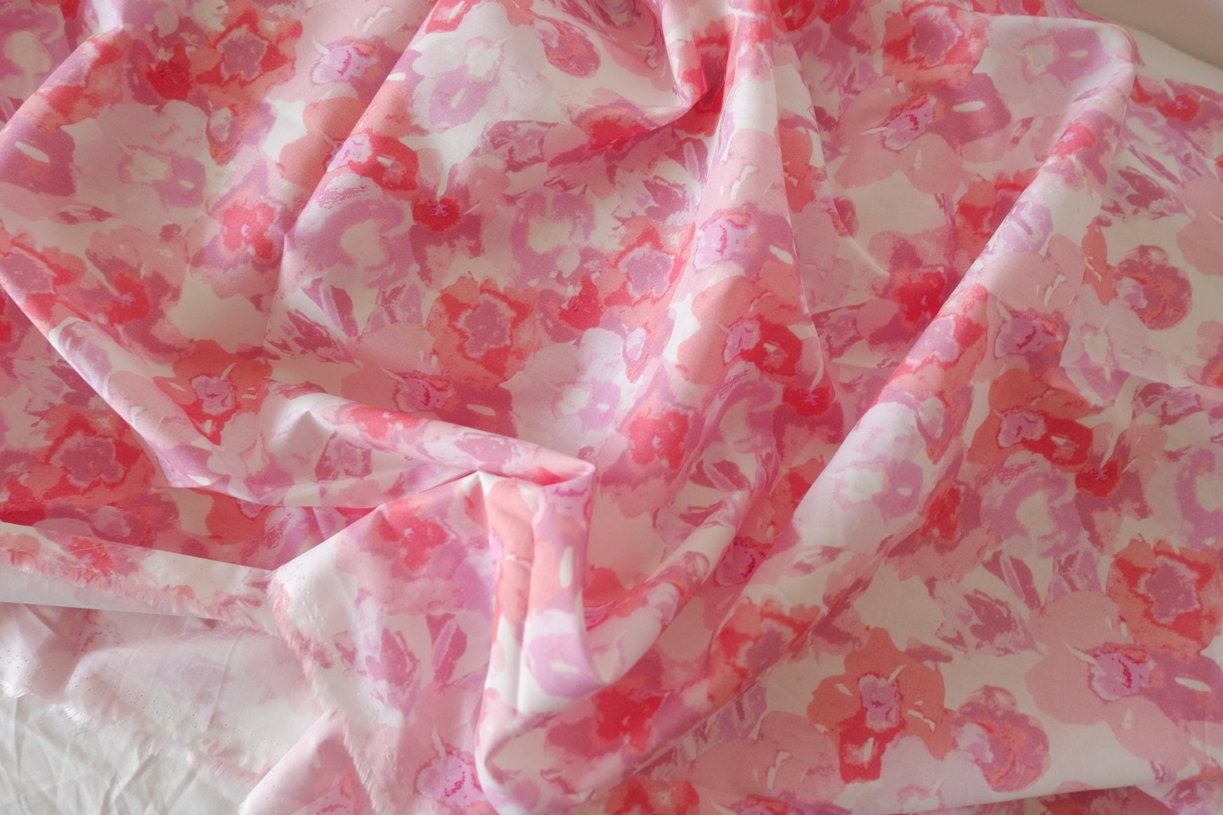 Blush Watercolor Floral Silky Cotton Lawn Fabric | Lightweight Summer Dress Cotton – 2.73 yd