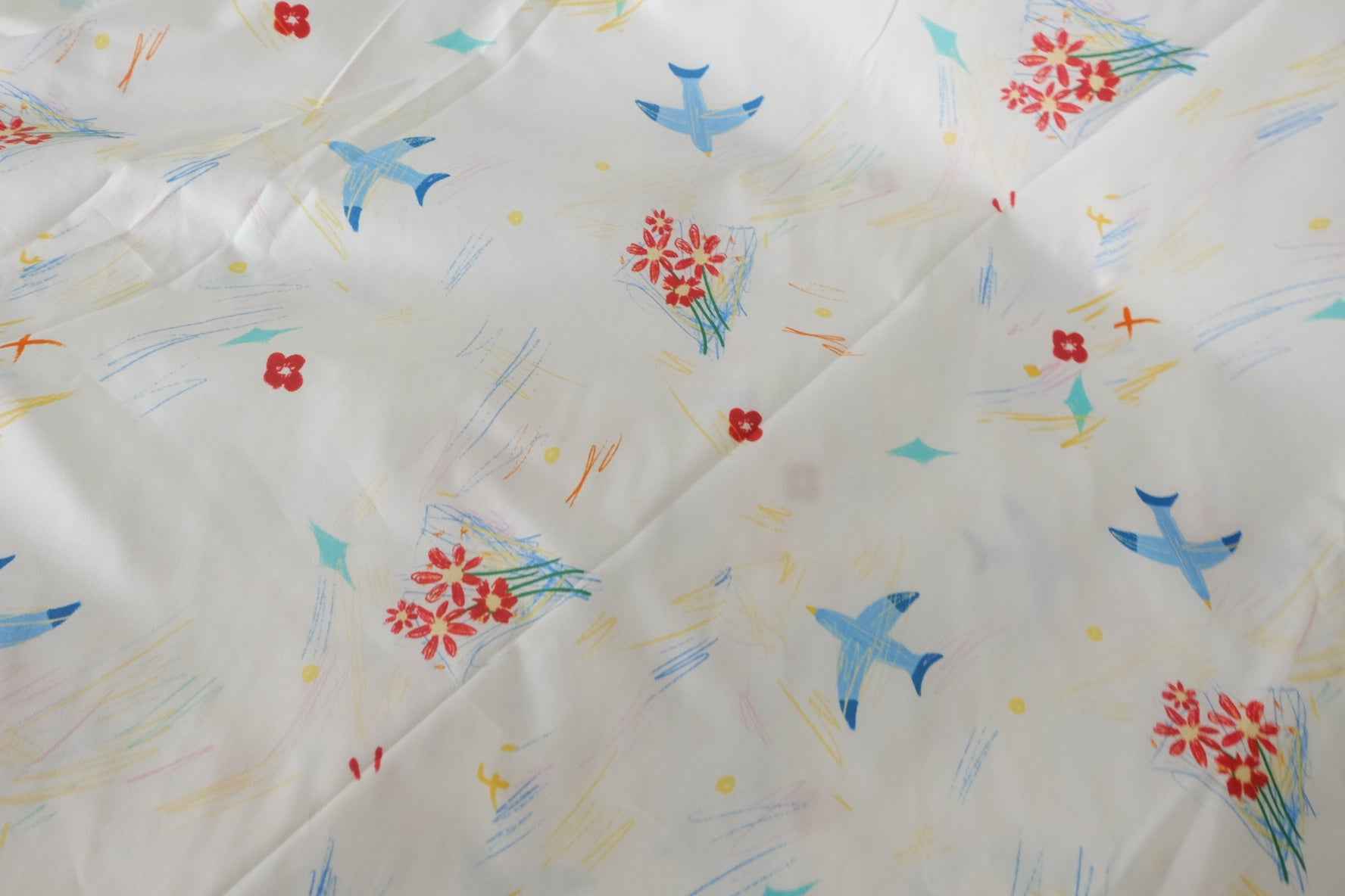 Whimsical Bird & Flower Cotton Fabric – 3.3 yd
