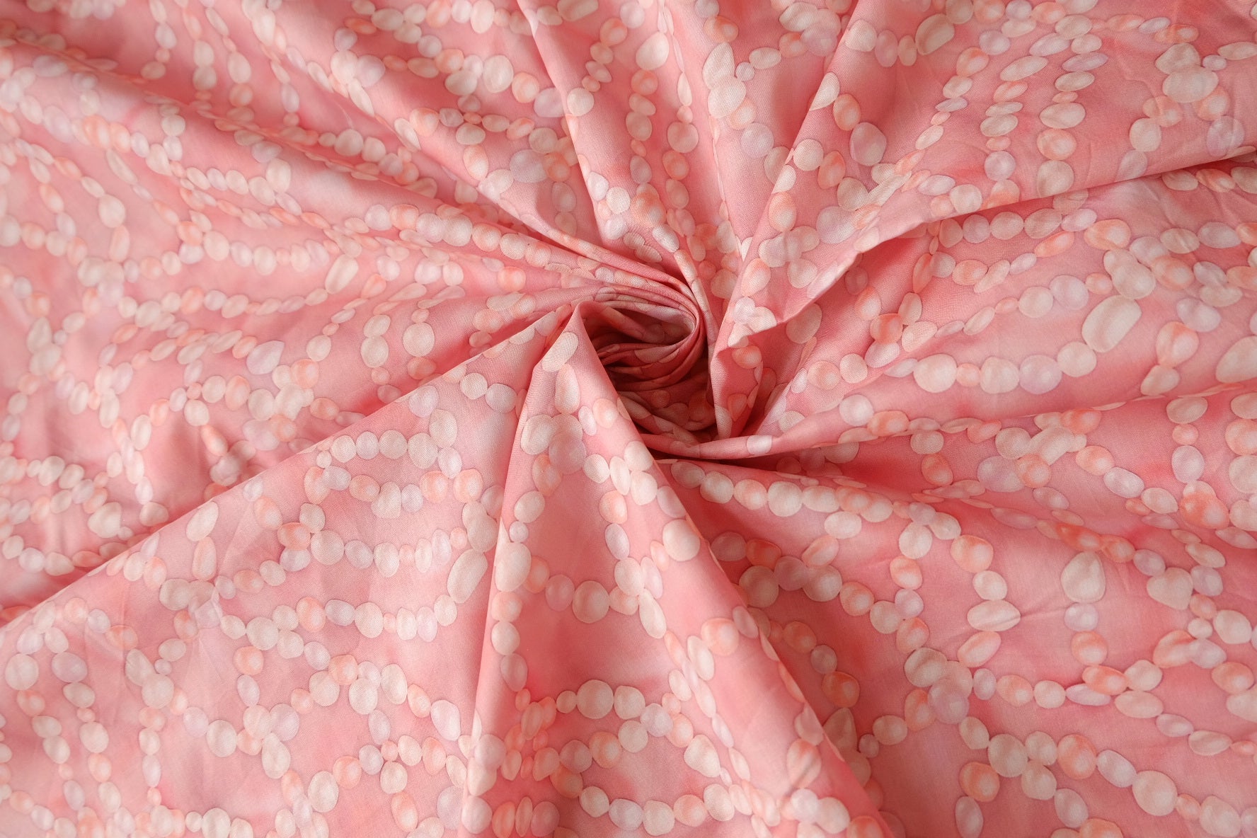 Pink Pearl Print Cotton Lawn Fabric, 1.2 Yards