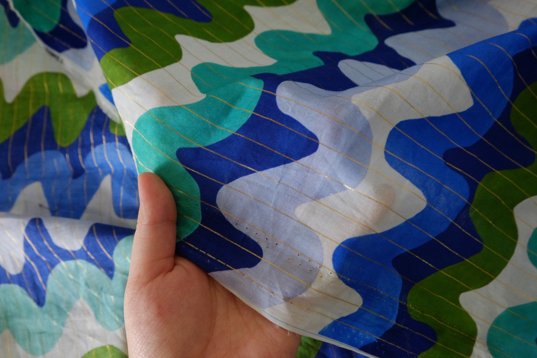 Blue Wave Metallic-Stripe Cotton Voile – 2.7 yd