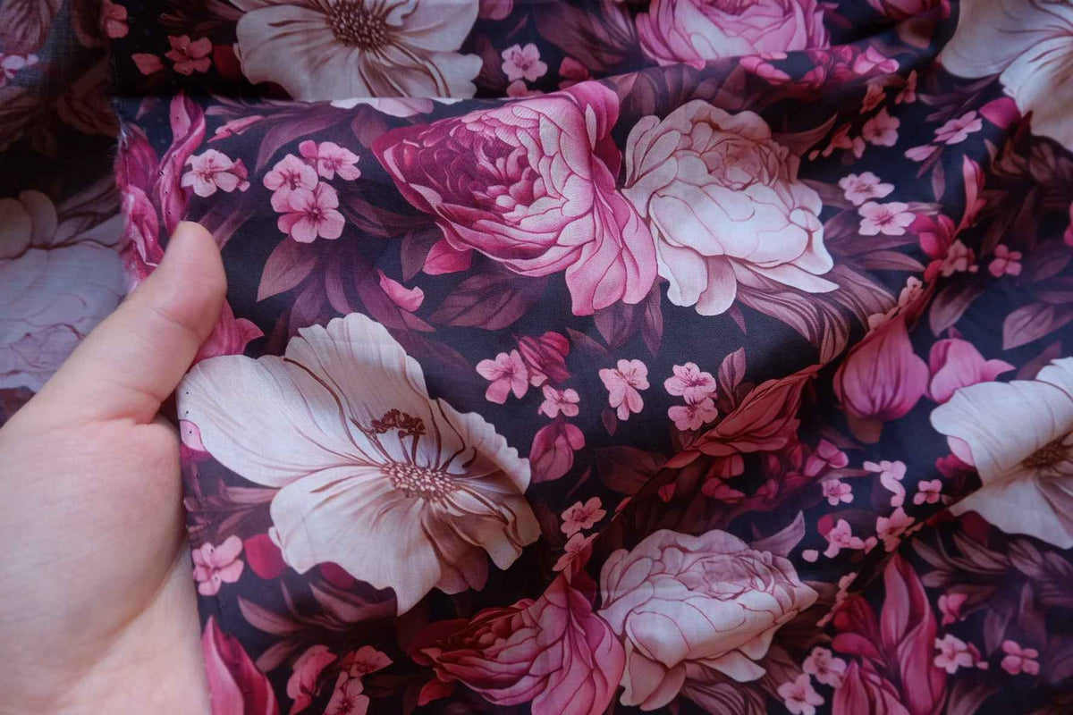 Midnight Rose Garden Cotton Lawn Fabric – 3.06 yd