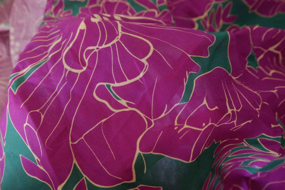 Magenta Tropical Floral Lightweight Cotton Lawn – 3.1 yd