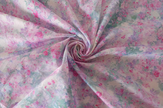 Soft Pink Watercolor Floral Cotton Lawn Fabric – 3.3 yd