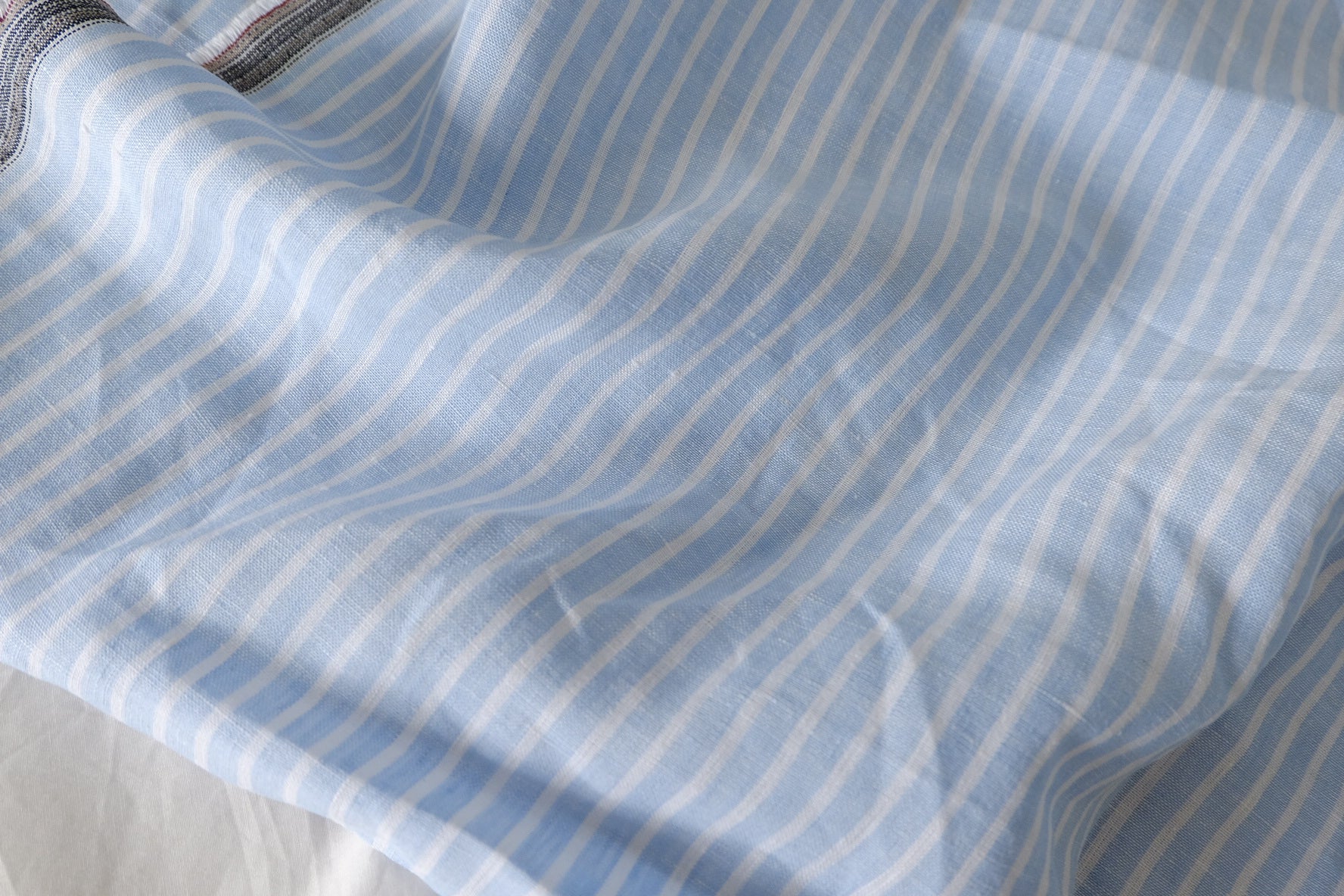 Sky Blue Striped Yarn-Dyed Pure Linen Fabric – 1.6 yd