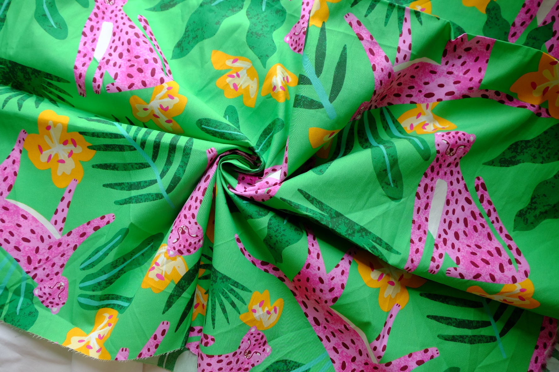 Pink Leopard Tropical Cotton Poplin – 0.9 yd