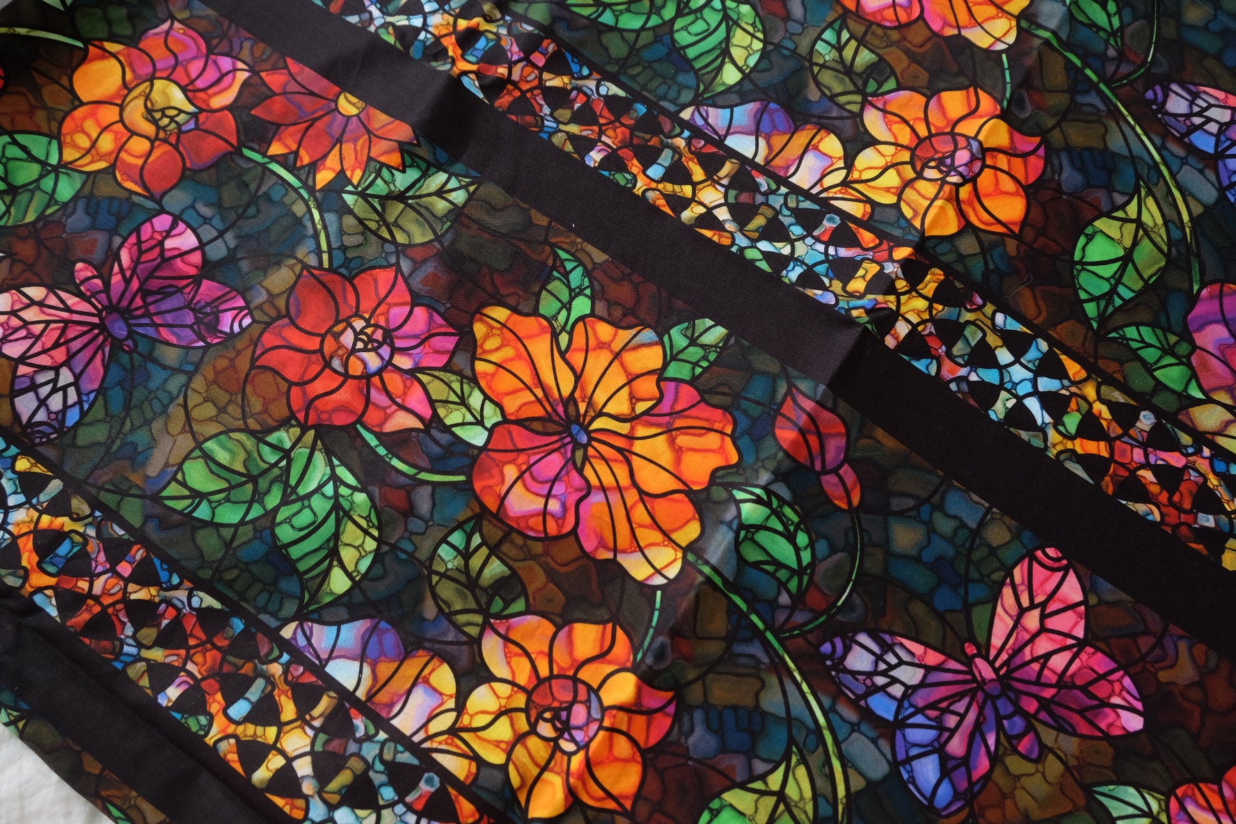 Stained Glass Floral Cotton Fabric – Bold Novelty Print Cotton (3.28 yards)