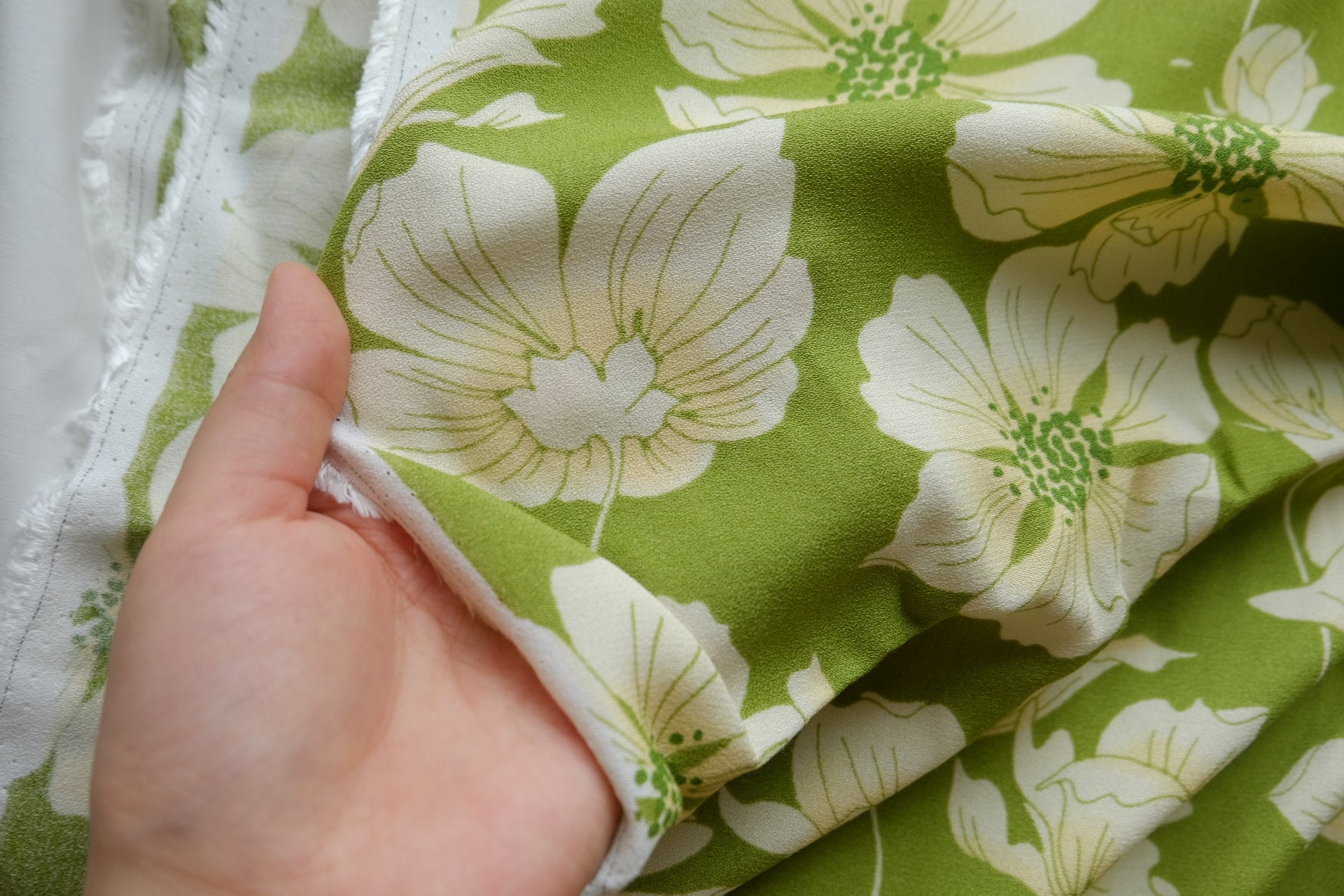 Green Floral Viscose Crepe – 2.4 yd