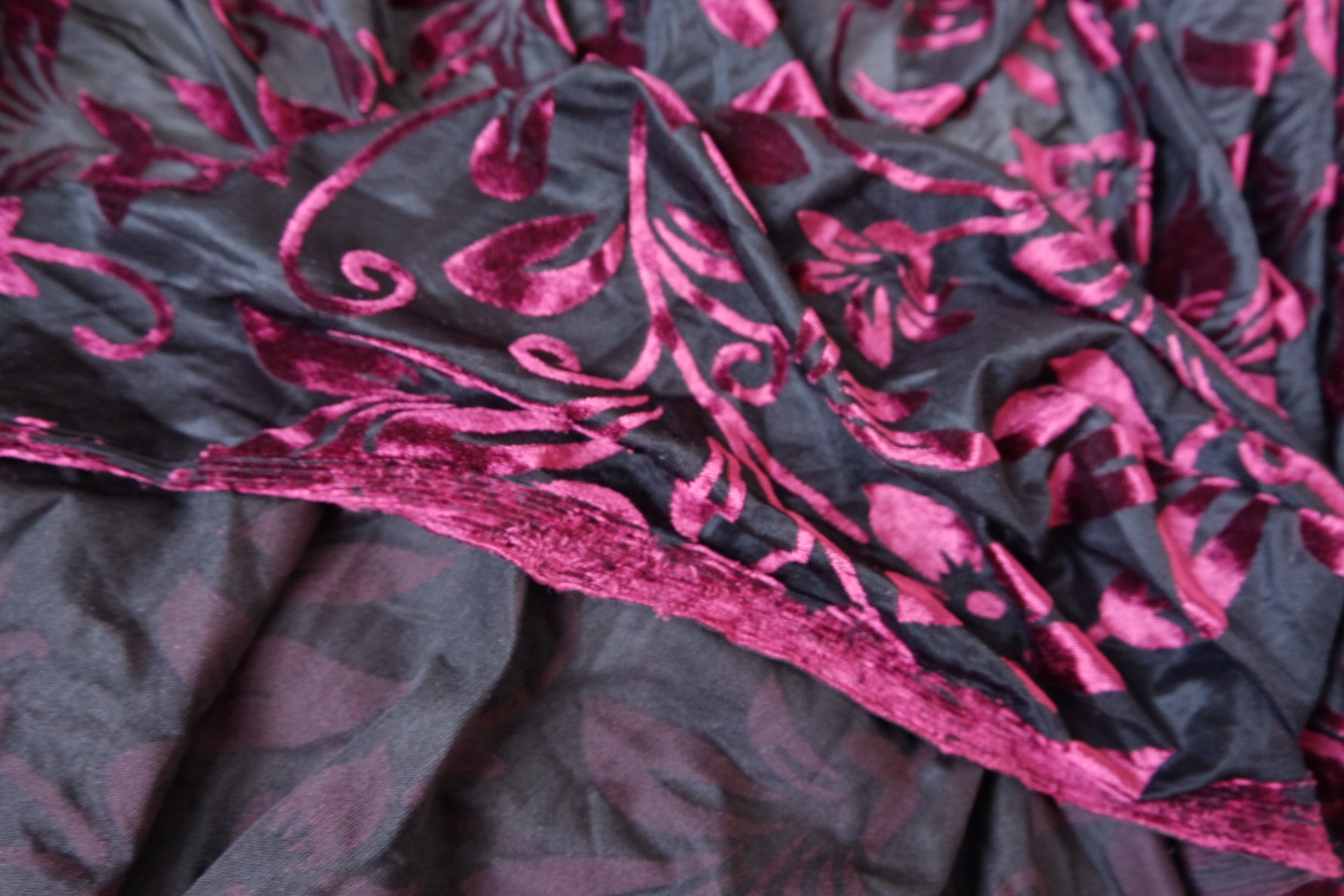 Burgundy Burnout Velvet Mesh with Stretch 3.3 Yards